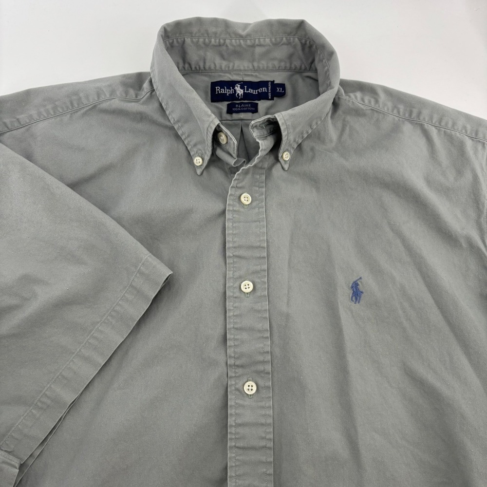 Polo Ralph Lauren Shirt Mens XL Grey Blaire Short Sleeve Cotton Button Down